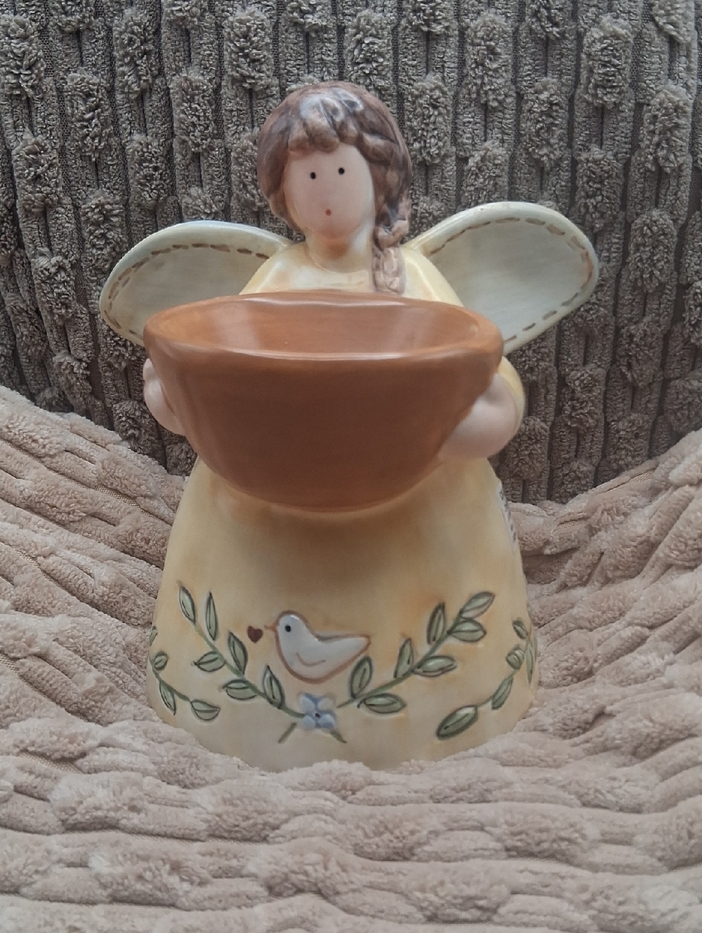 Hand-Painted Russ Berrie "Country Girl" Angel Figurine Votive Candle Wax Melter